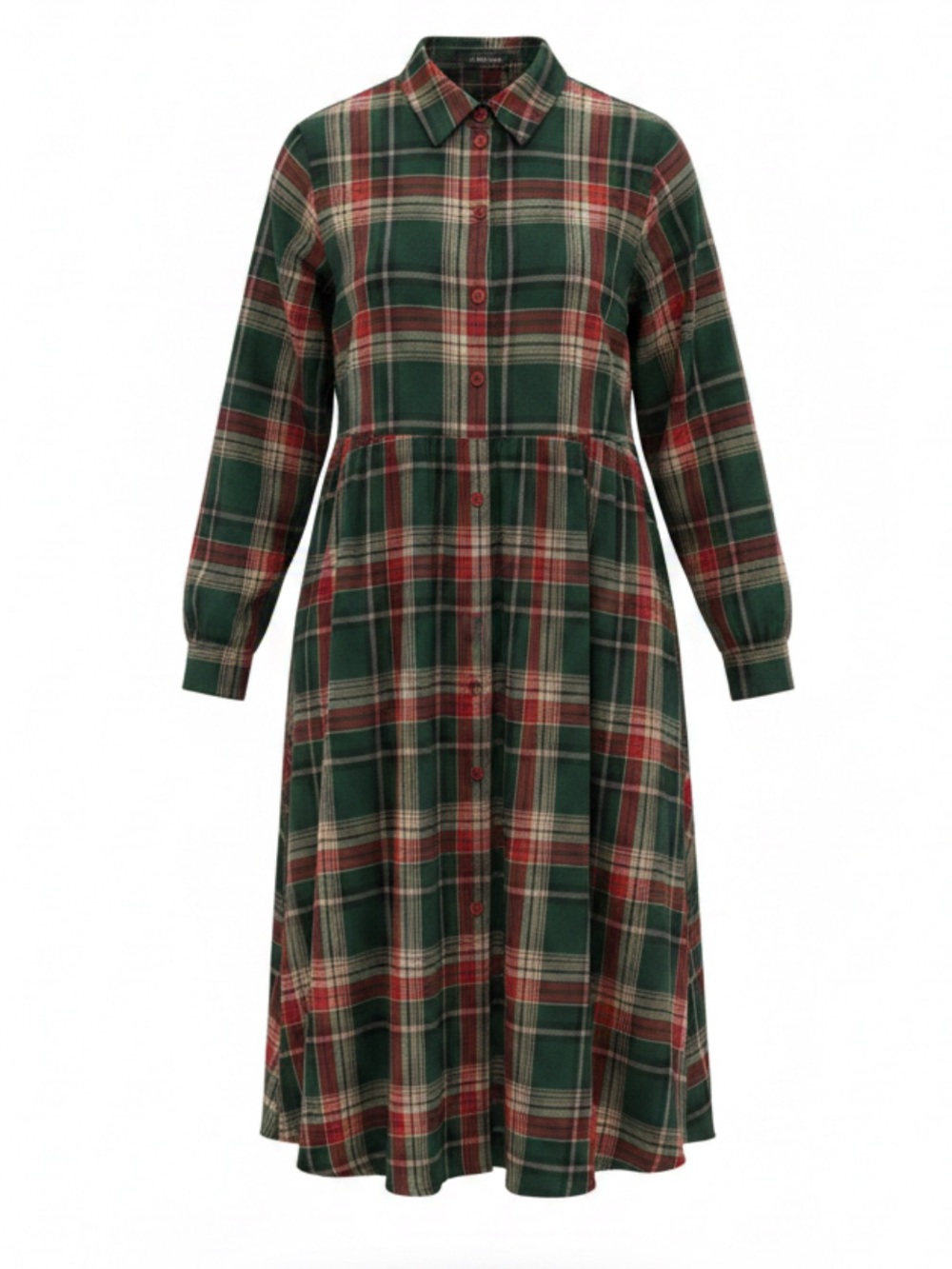 BloomChic Green, Red & Cream Plaid Button-Up Dress